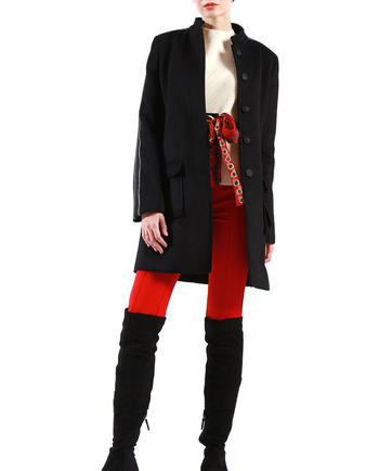 Ladies Black Winter Coat Stand Collar Double sides Long Wool Blend Coat