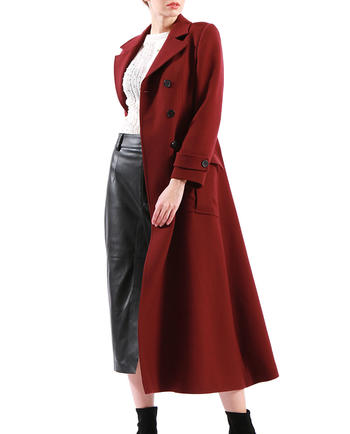 Ladies Wool Blend Double Breasted Long Length Red Coat for Sale