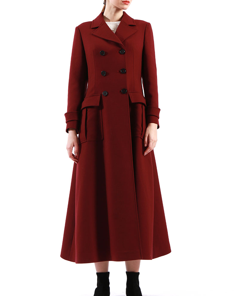 Ladies Wool Blend Double Breasted Long Length Red Coat for Sale