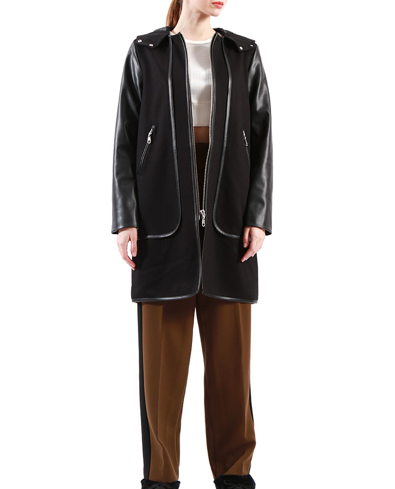 Ladies Black Jacket PU Winter Coat Mix Zipper Closure Coat on Sale