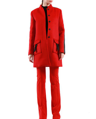 Womens Wool Winter Coat Stand Collar Double sides Red Blend Coat