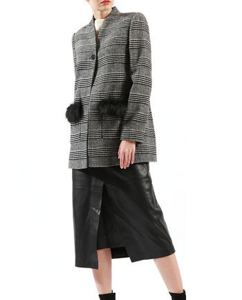 High Quality Ladies Long Blazer Fur Pocket Grey Jacket for Sale